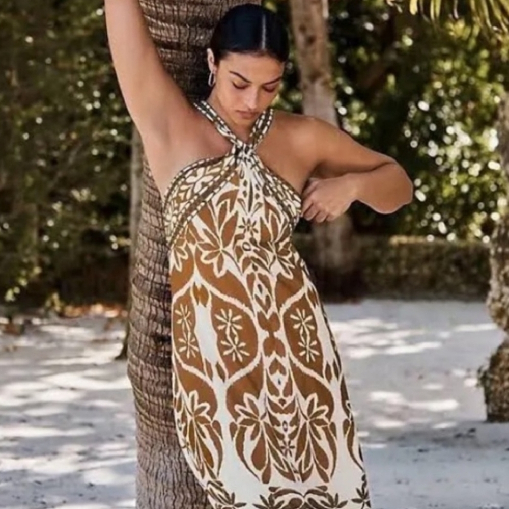 Vineet Bahl Anthropologie printed halter maxi dress NWT